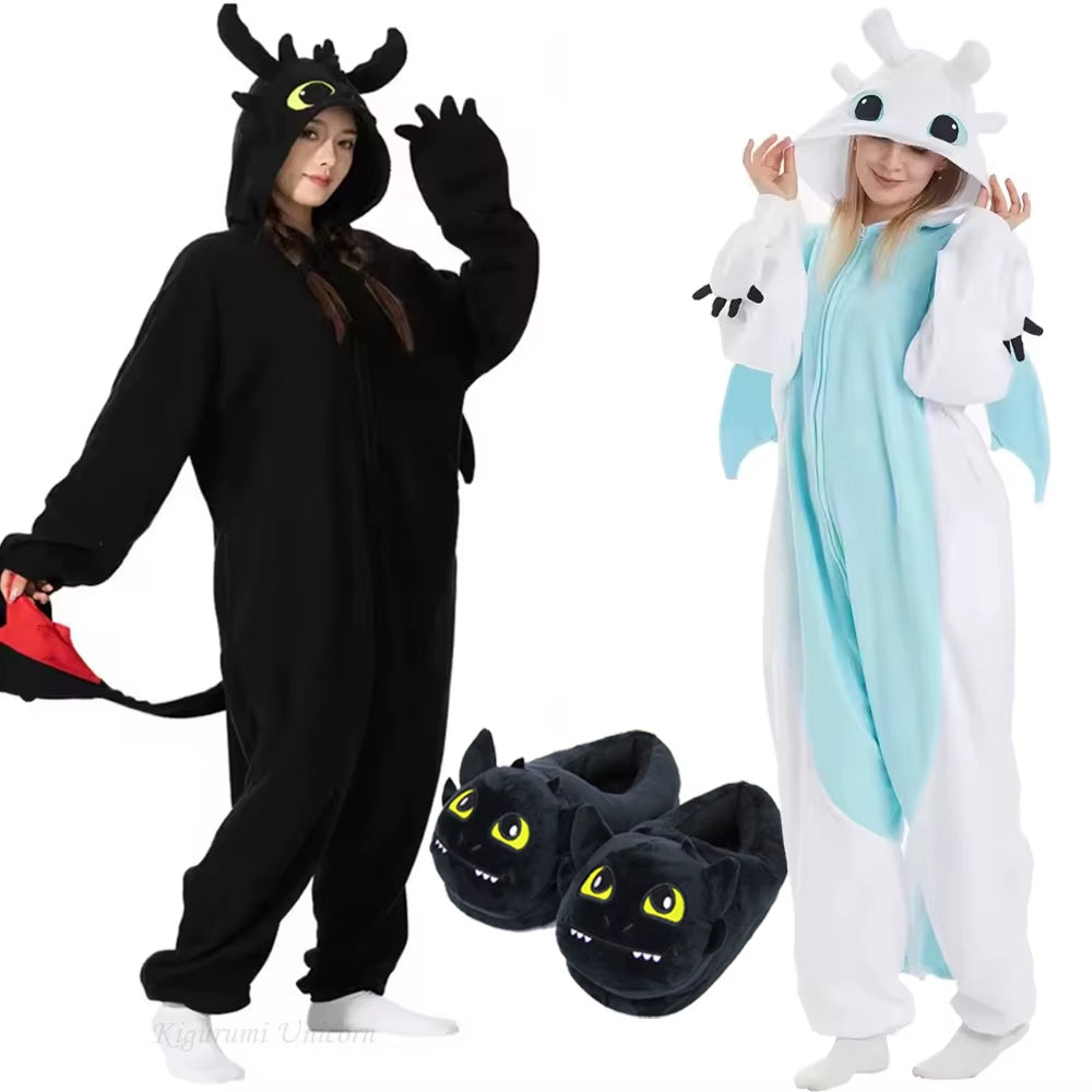 Cozy Up in Our Black Toothless Dragon Onesie Pajamas – Perfect for Adults and Kids! Ideal for Halloween, Cosplay, and Winter Lounging!