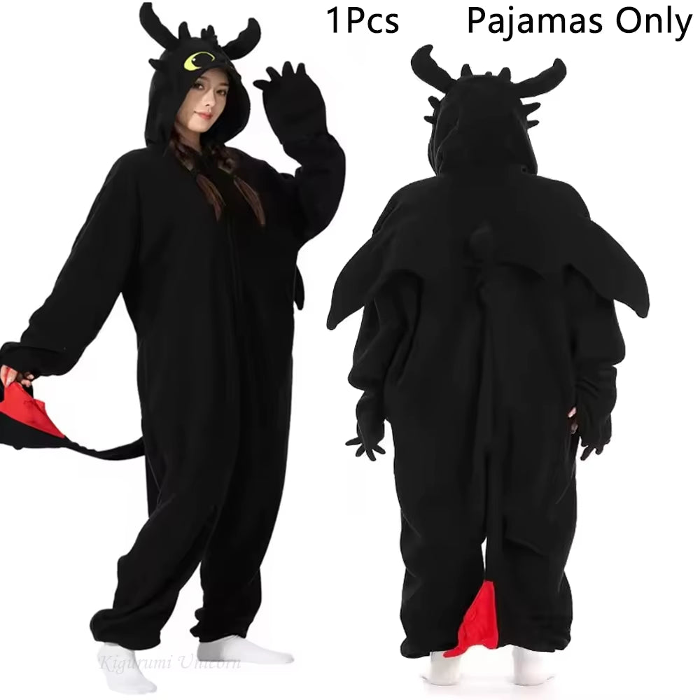 Cozy Up in Our Black Toothless Dragon Onesie Pajamas – Perfect for Adults and Kids! Ideal for Halloween, Cosplay, and Winter Lounging!