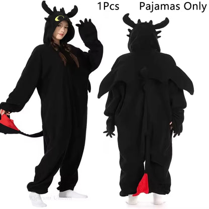 Cozy Up in Our Black Toothless Dragon Onesie Pajamas – Perfect for Adults and Kids! Ideal for Halloween, Cosplay, and Winter Lounging!