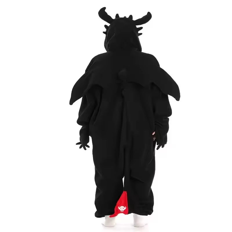 Cozy Up in Our Black Toothless Dragon Onesie Pajamas – Perfect for Adults and Kids! Ideal for Halloween, Cosplay, and Winter Lounging!